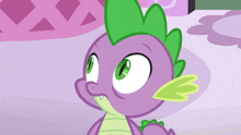 a cartoon of a purple dragon with green spikes