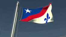 a red white and blue flag with a white star on top