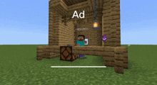 a screenshot of a minecraft game shows a man sitting at a table with the word ad above him
