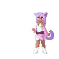 a pixel art of a cat girl with purple hair