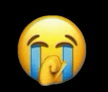 a yellow smiley face with blue tears coming out of it 's eyes .