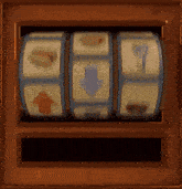 a slot machine with a blue arrow pointing to the left