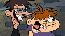 a cartoon of a man and a boy with glasses
