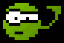 a pixel art of a green monster with a black background