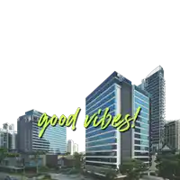 a cityscape with the words good vibes written on it