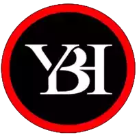 a black and red circle with the letters ybi in white