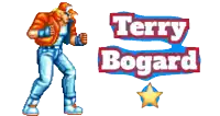 a pixel art of terry bogard with a star