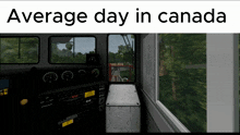 a picture of the inside of a bus with the words average day in canada