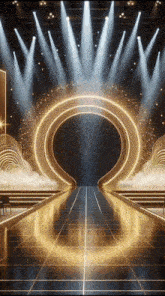 a stage with a circle in the middle and a lot of lights on it
