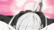 a black and white drawing of a girl with the words get mpregged written on it