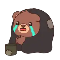 a cartoon of a teddy bear crying with a cup