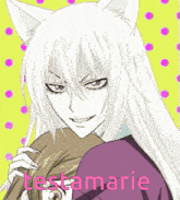 a drawing of a girl with long white hair and the word testamarie