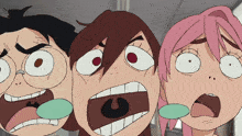 a group of cartoon characters with their mouths wide open