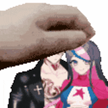 a pixel art drawing of a man and a girl