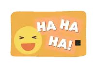 a yellow smiley face is surrounded by stickers that read ha ha ha