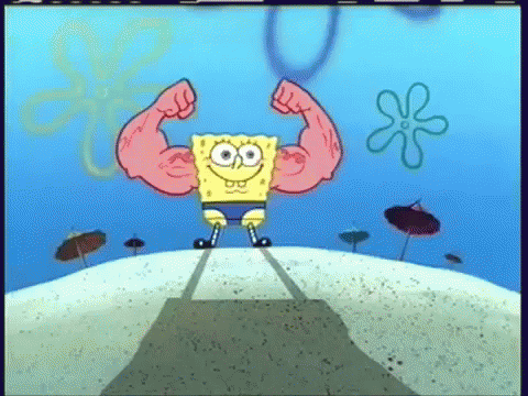 An anthropomorphic sponge flexing his muscles.