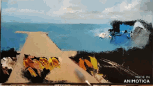 a painting of a beach scene is being made in animotica