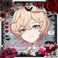 a picture of a girl with the words good dahlia morning written on it