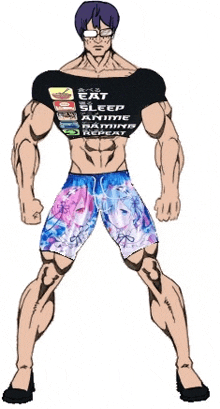 a cartoon of a man with a shirt that says eat sleep anime repeat