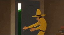 a cartoon of a man with a mustache and a green jacket