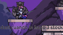 a pixel art drawing of an owl and a fox with the words " dani cuando le hago 3 stock "
