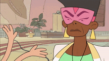 a cartoon of a woman wearing a pink mask and earrings