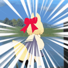 a cartoon of a fox with a red bow on her head