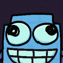 a cartoon character with big eyes and a smile