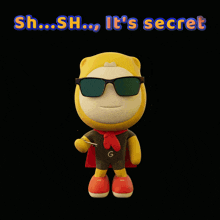 a cartoon character wearing sunglasses and a cape with the words sh sh it 's secret