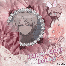 a picture of a girl with the words happy faust friday on the bottom
