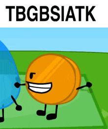 a cartoon illustration of a coin with arms and legs and the words tbgbsiatk below it