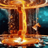 the letter b is glowing in the dark and is surrounded by water and crystals
