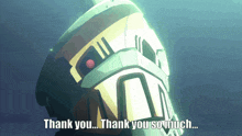 a robot says thank you so much in front of a blue background