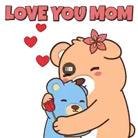 a cartoon of a teddy bear hugging another teddy bear with the words love you mom written above it