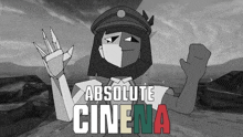 a poster for absolute cinema shows a cartoon character waving