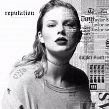 a black and white photo of taylor swift on the cover of her new album reputation