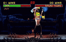 a video game with jax and shang tsung fighting