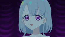 a girl with blue hair and purple eyes