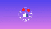 a circle with a hand giving a thumbs up surrounded by hearts and the words love