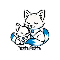 a sticker with two foxes and the words brain drain below them