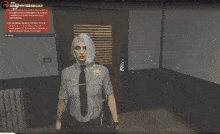 a woman in a police uniform has a badge on her chest
