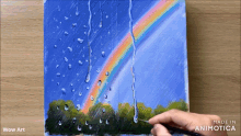 a painting of a rainbow with rain drops is made in animatica