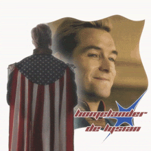 a picture of a man with the words homelander de bysian on it