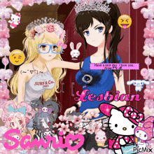 a picture of two anime girls with the words lesbian in the corner