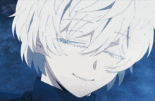 a close up of a anime character with white hair