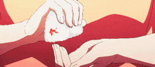 a pixel art of a person holding a bandage on their wrist