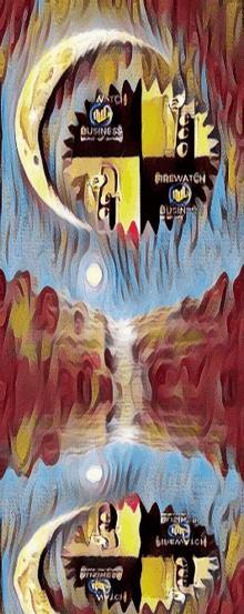 a painting of a crescent moon with the words firewatch business on it