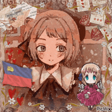 a picture of a girl with a flag and the word picmix on the bottom right
