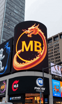 a billboard with a dragon and the letters mb on it