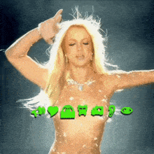 a naked woman with a crown on her head is surrounded by green letters that say avocado